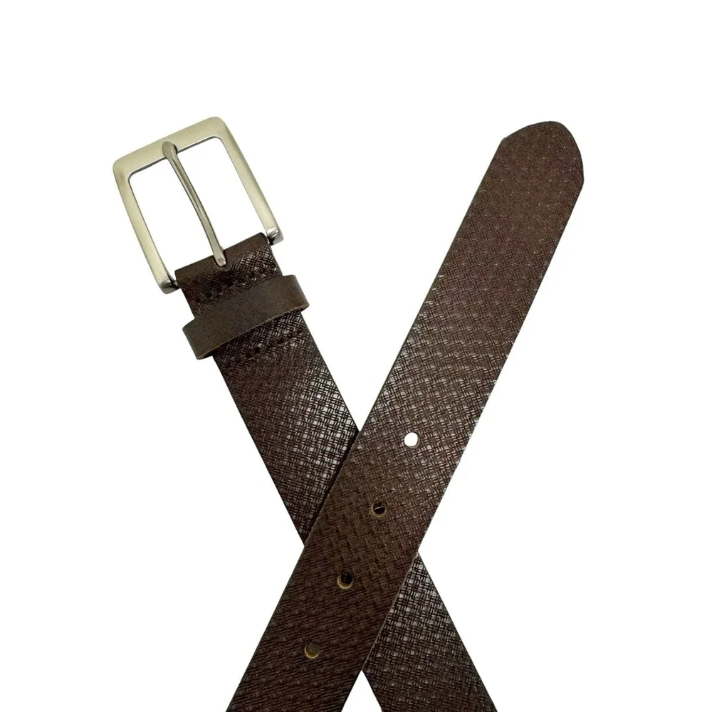 🌺 Lucky Brand Men's Size 32 Brown Textured Leather Belt Silver-Tone‎ Buckle NWT